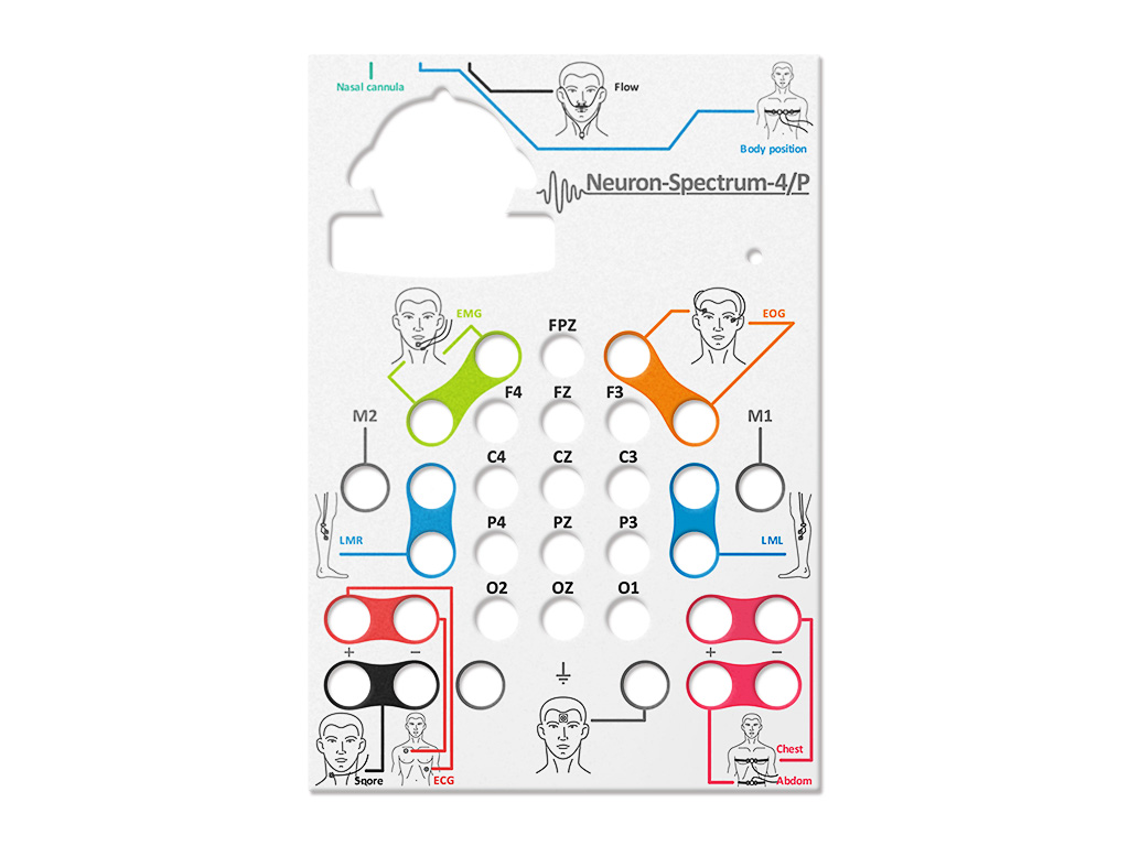The coloured trim Neuron-Spectrum-4/P front panel with marked PSG inputs