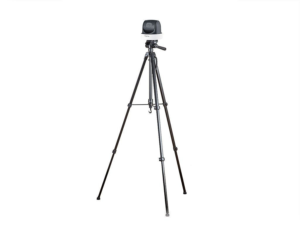 Built-in MIC IR 4x zoom dome camera on a tripod. General view