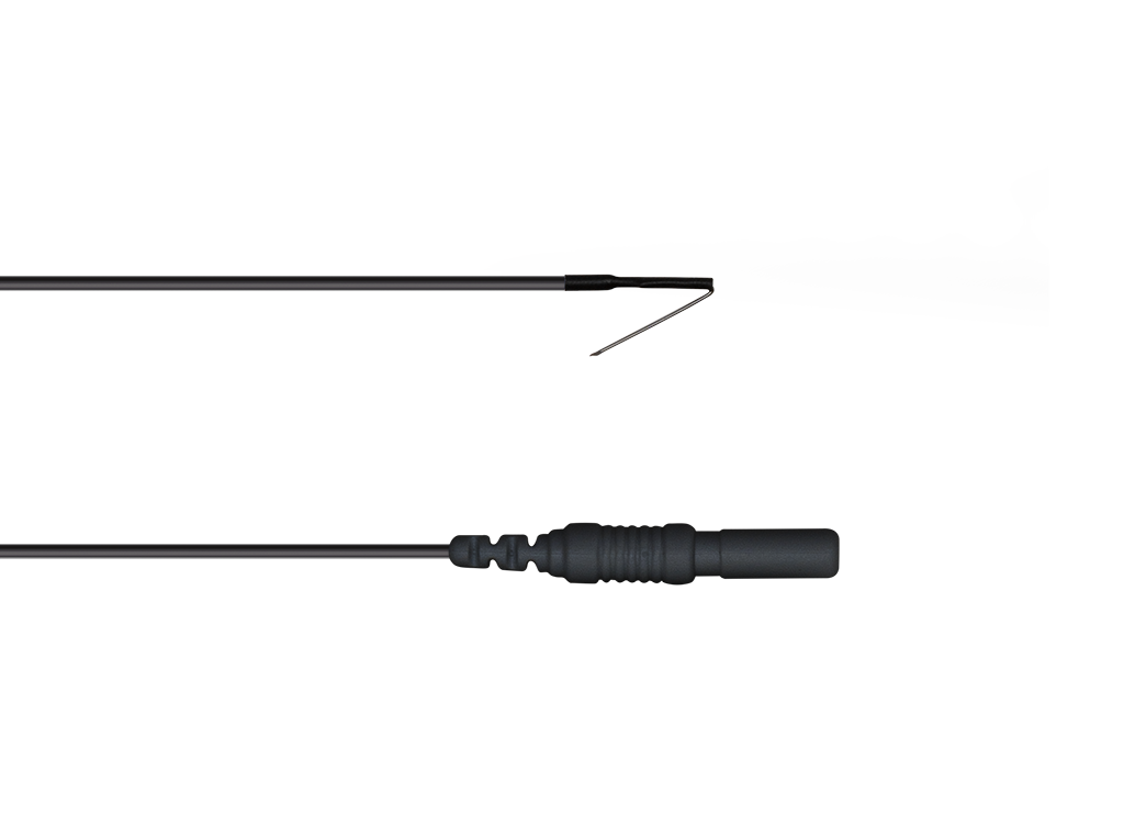 Monopolar subdermal needle electrode: 13 mm needle length, 0.40 mm needle diameter, 30°  angle, 100 cm cable, code MN4013HD10SRU