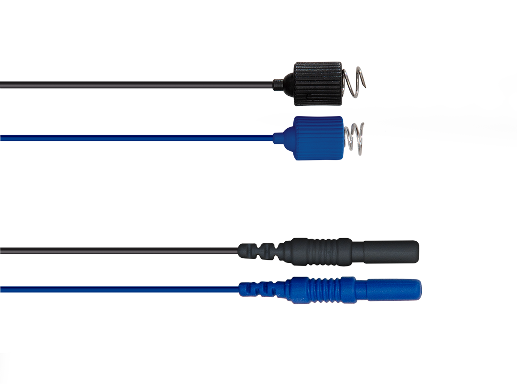 Twisted pair corkscrew needle electrode, unshielded: 5 mm needle length, 0.60 mm needle diameter, 150 cm cable, code MNCS0615DTSRU