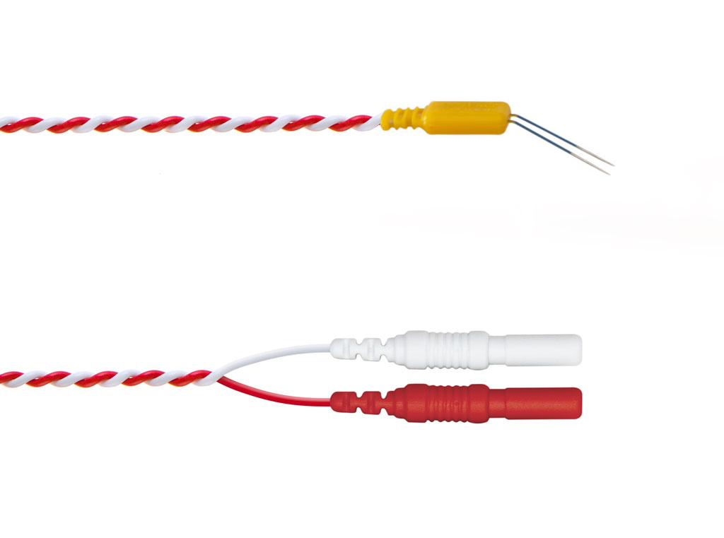 Twisted paired needle electrode: 13 mm needle length, 0.35 mm needle diameter, 90° angle, 2.5 mm distance between needles, 150 cm cable, code TFDN351341RU